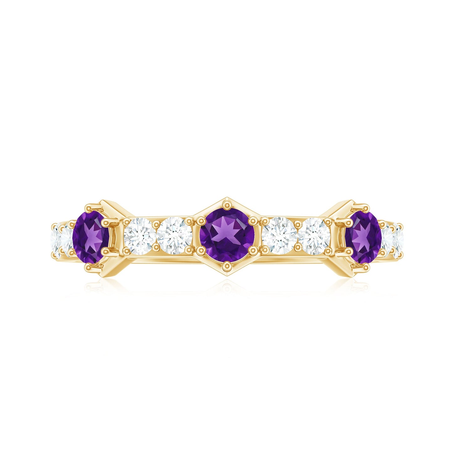 Natural Amethyst Half Eternity Ring with Diamond