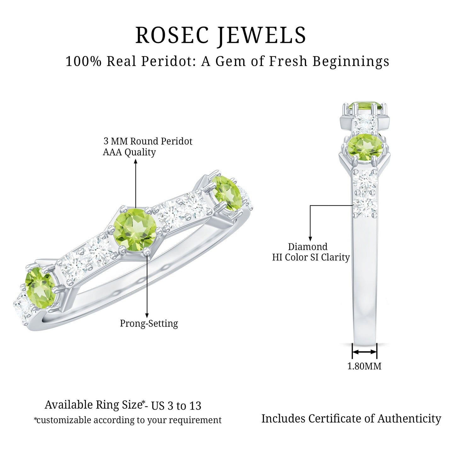 Natural Peridot Diamond Half Eternity Ring for Anniversary