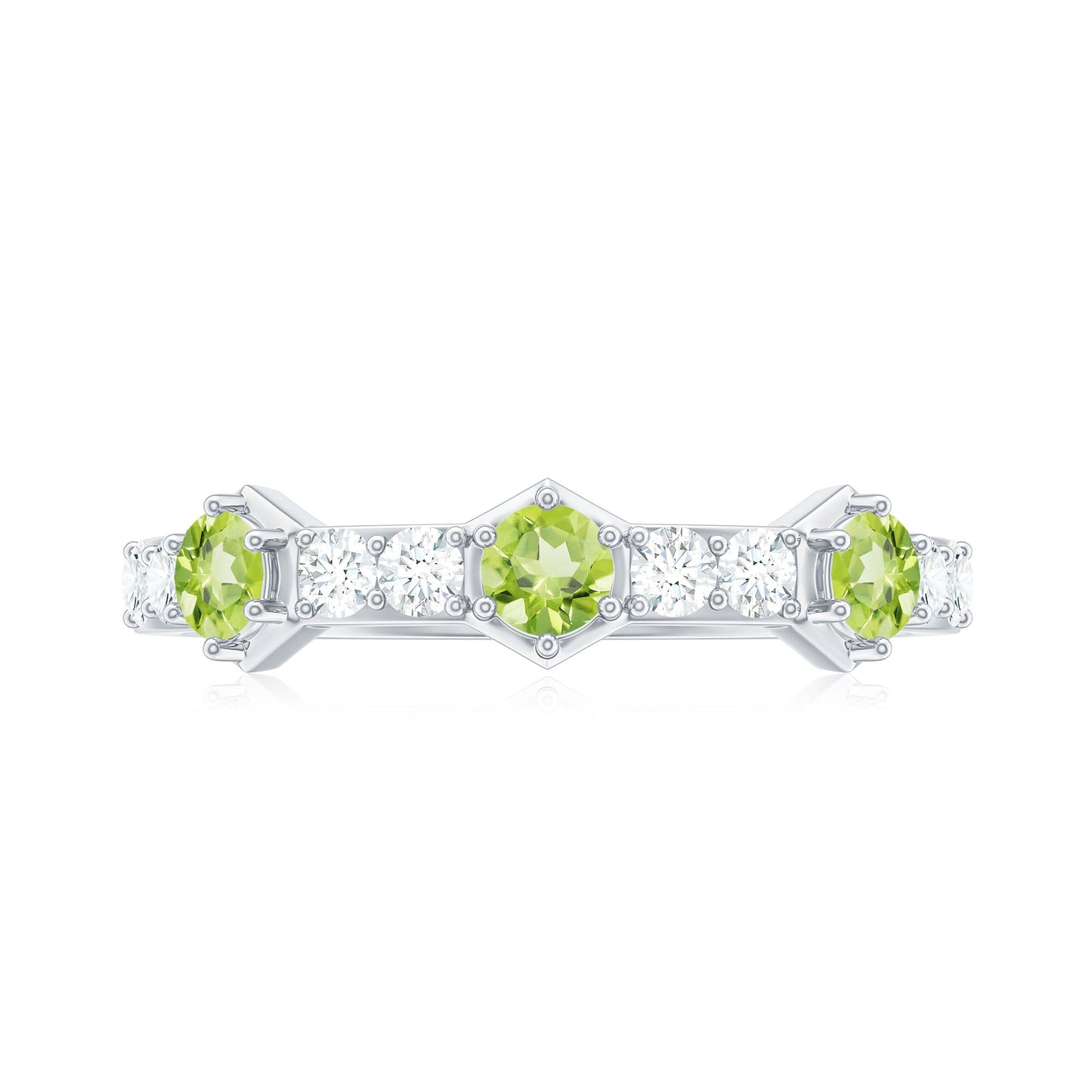 Natural Peridot Diamond Half Eternity Ring for Anniversary