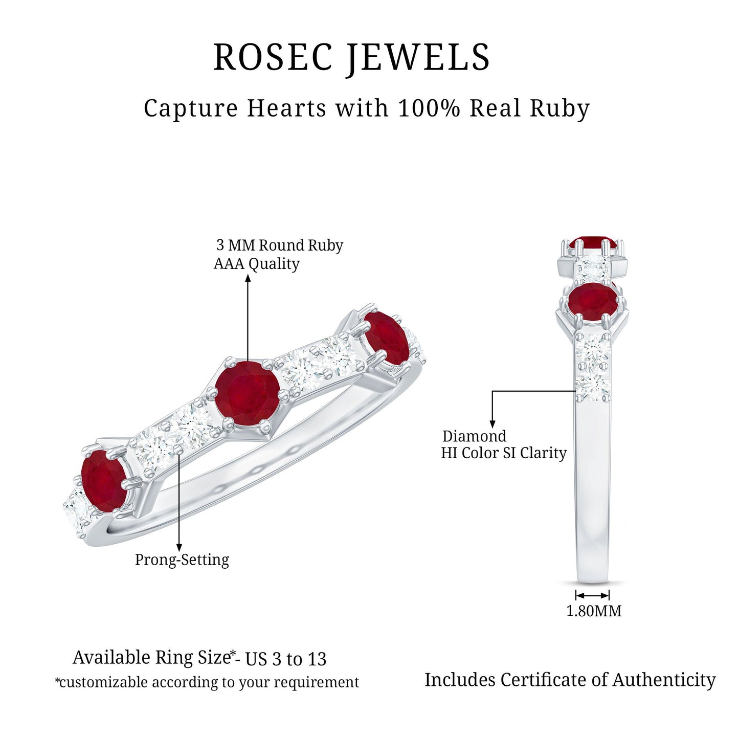 Natural Ruby Diamond Half Eternity Ring for Women