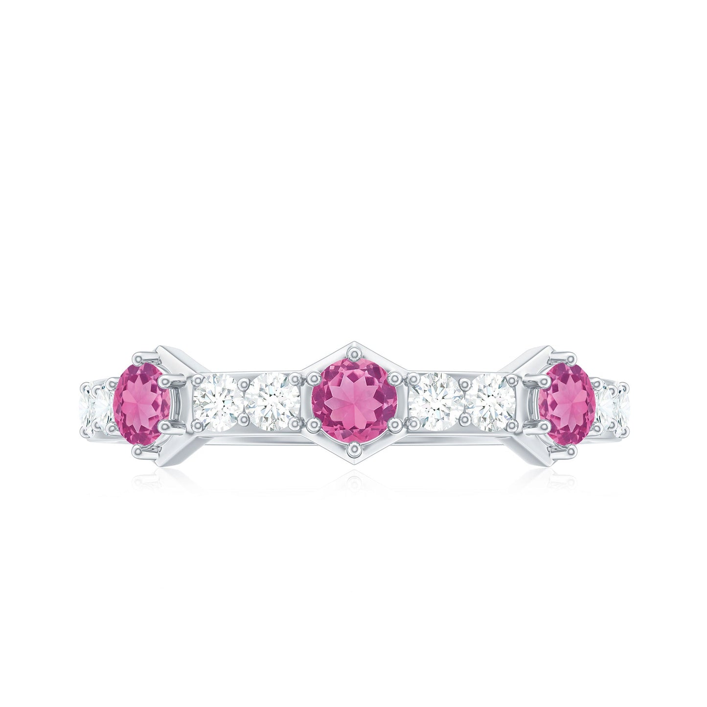 Minimal Half Eternity Ring with Pink Tourmaline and Diamond