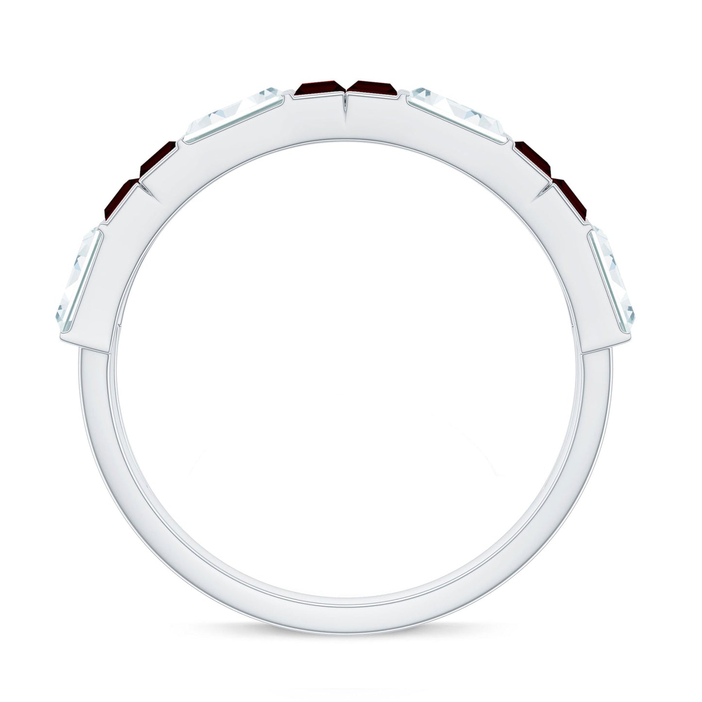 Certified Real Baguette Garnet Half Eternity Wedding Band