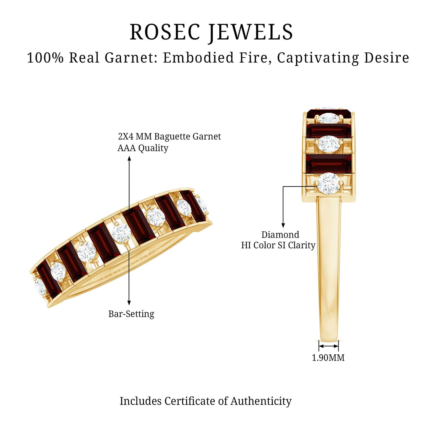 Classic Garnet Baguette Eternity Wedding Band with Diamond