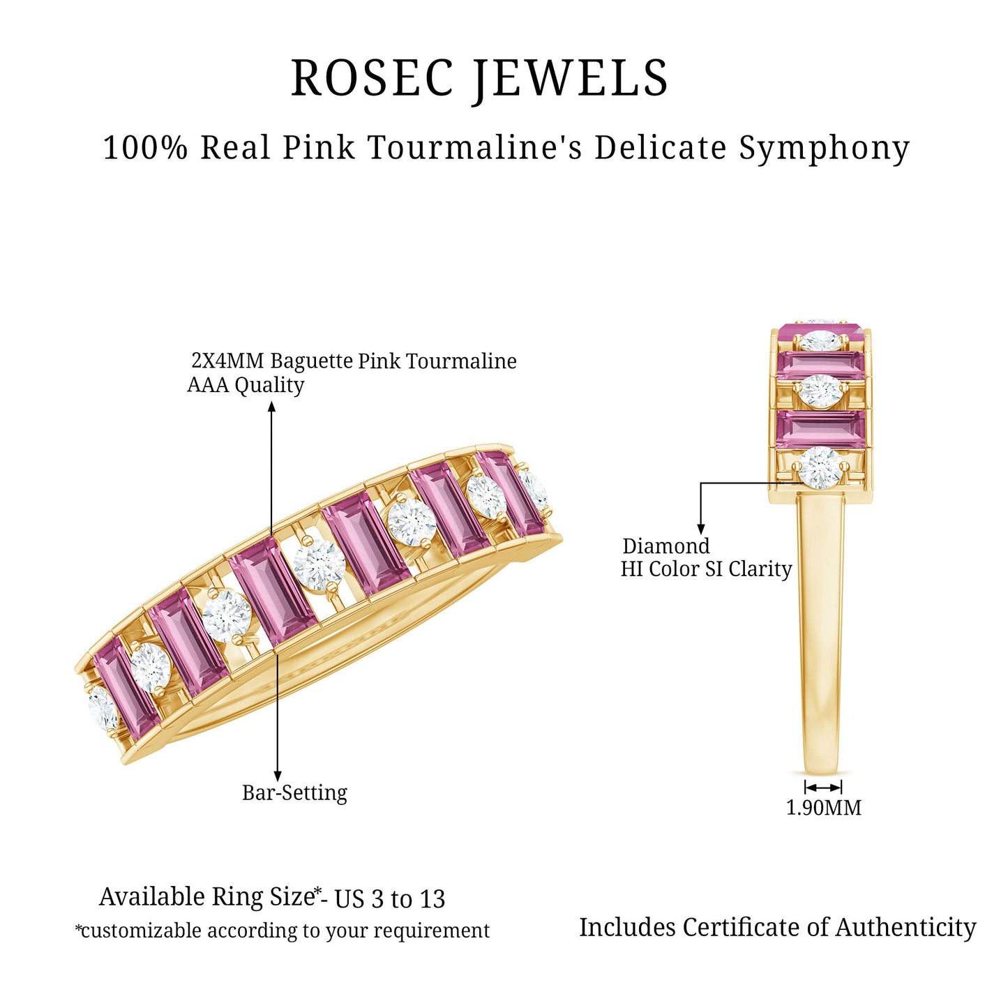 Alternate Pink Tourmaline and Diamond Half Eternity Ring