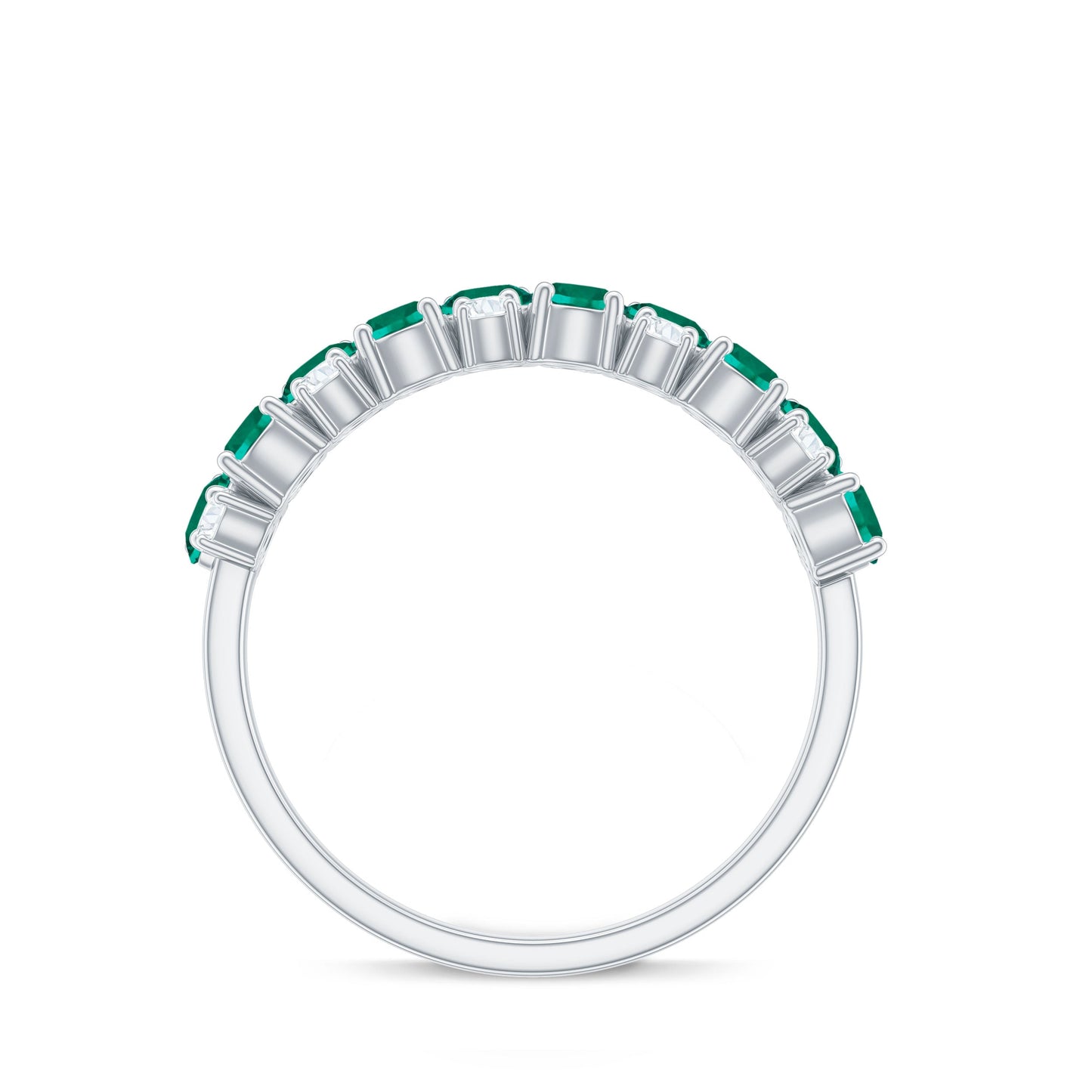 Certified Lab Grown Emerald Cluster Wedding Band with Diamond