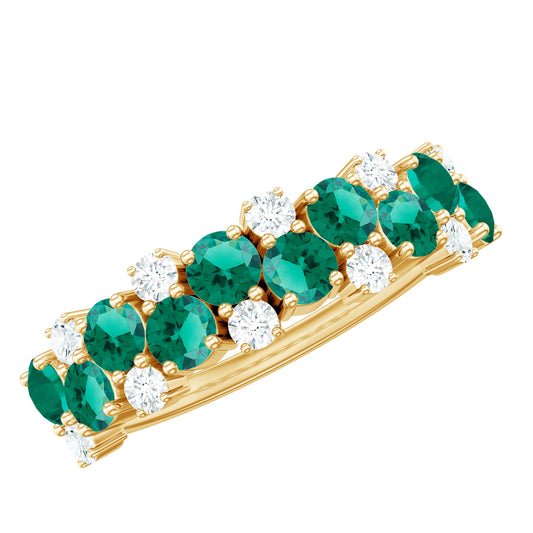 Certified Lab Grown Emerald Cluster Wedding Band with Diamond