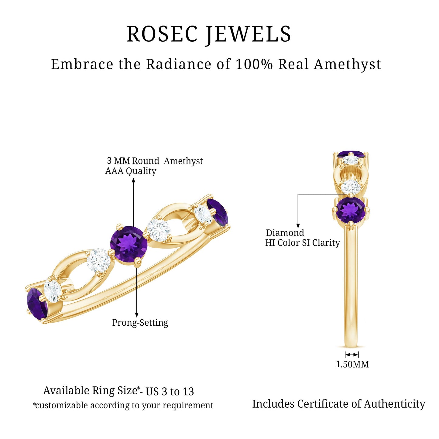 Natural Amethyst Diamond Promise Ring for Women