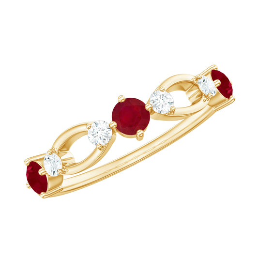 Genuine Ruby Promise Ring with Diamond for Women