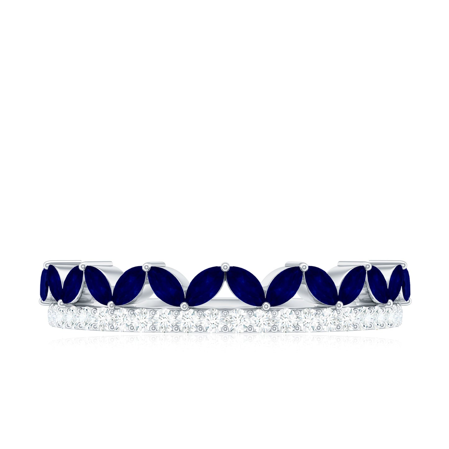 Real Marquise Blue Sapphire Half Eternity Ring with Diamond