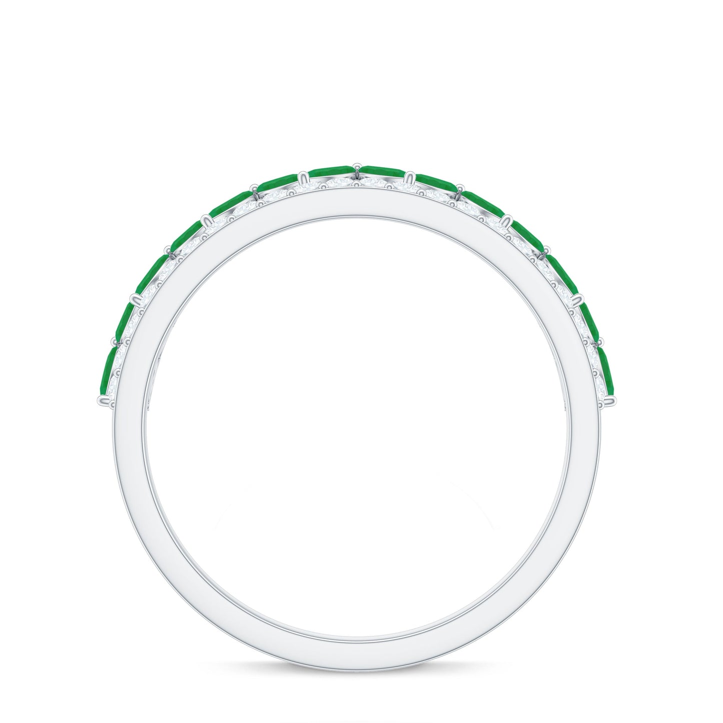 Real Marquise Emerald Half Eternity Wedding Band with Diamond