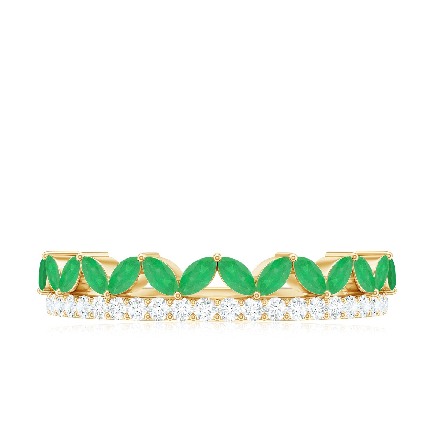 Real Marquise Emerald Half Eternity Wedding Band with Diamond