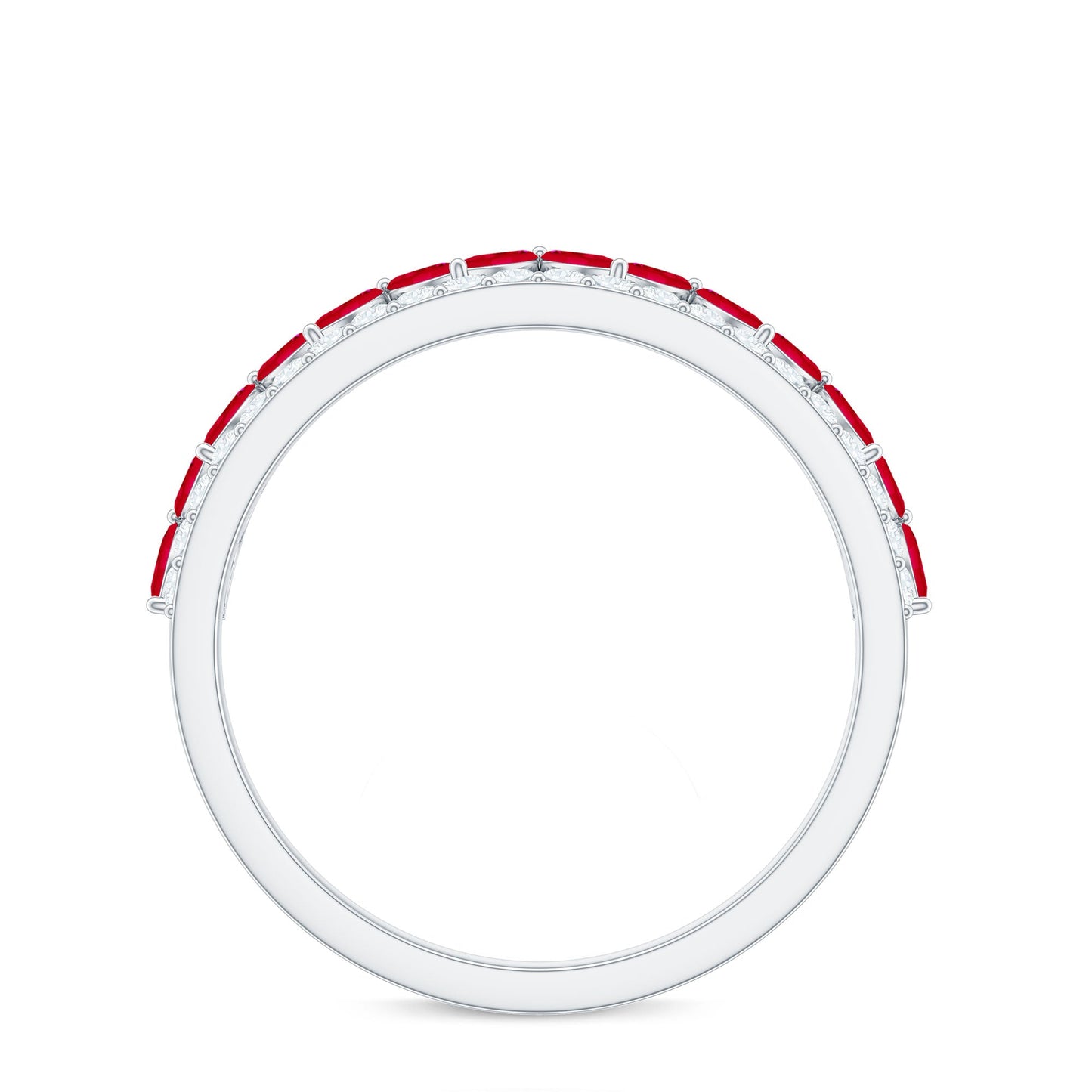 Natural Marquise Ruby Half Eternity Anniversary Ring with Diamond