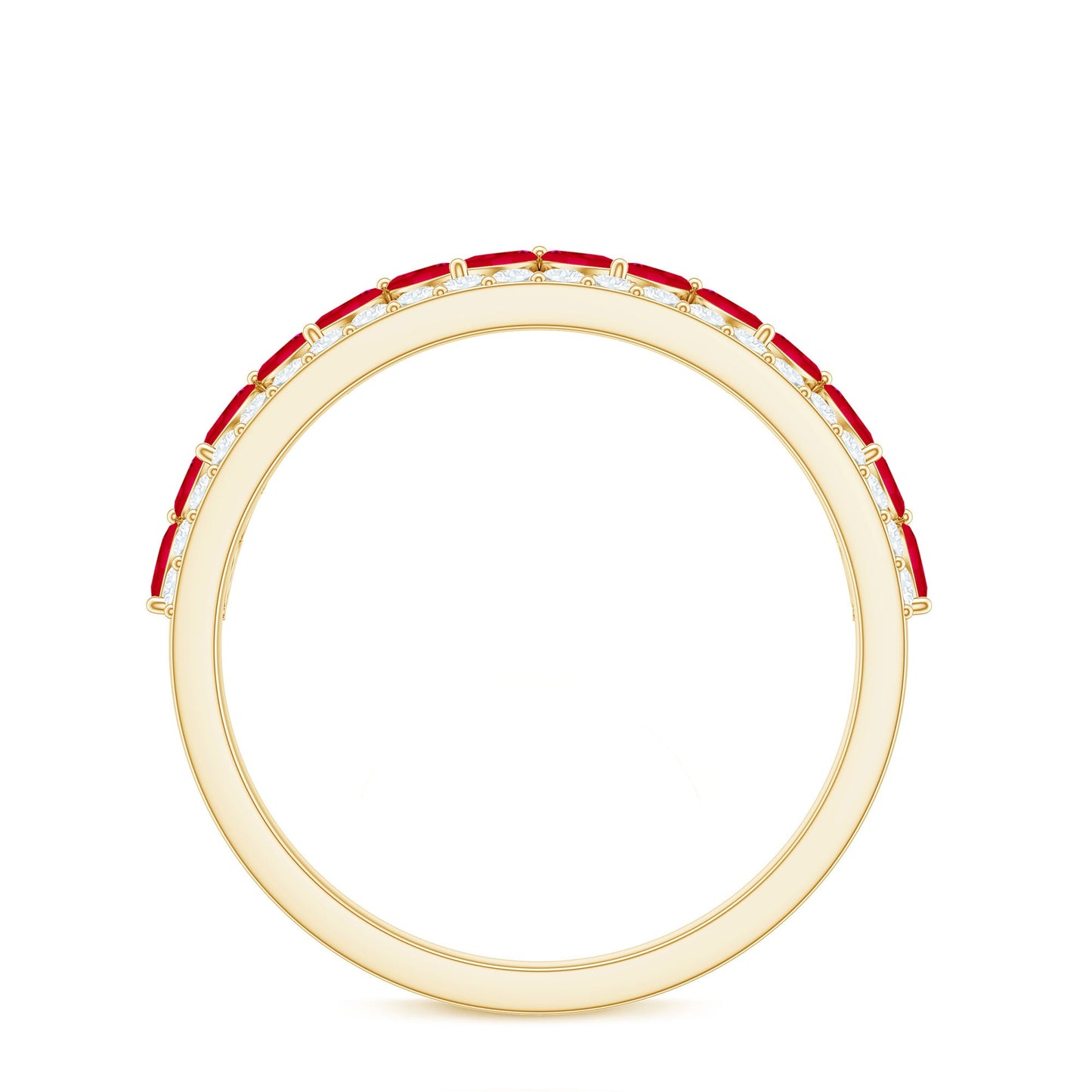 Natural Marquise Ruby Half Eternity Anniversary Ring with Diamond