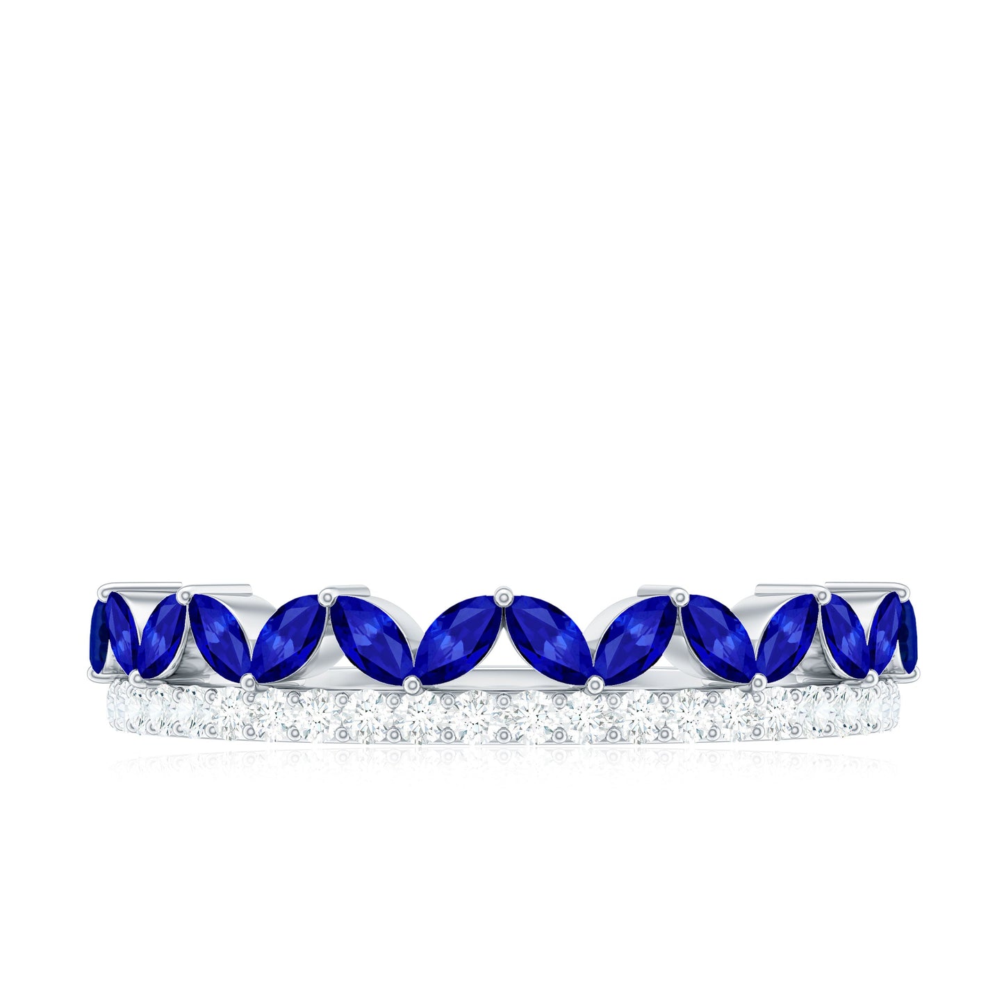 Certified Marquise Lab Grown Blue Sapphire Half Eternity Ring with Diamond