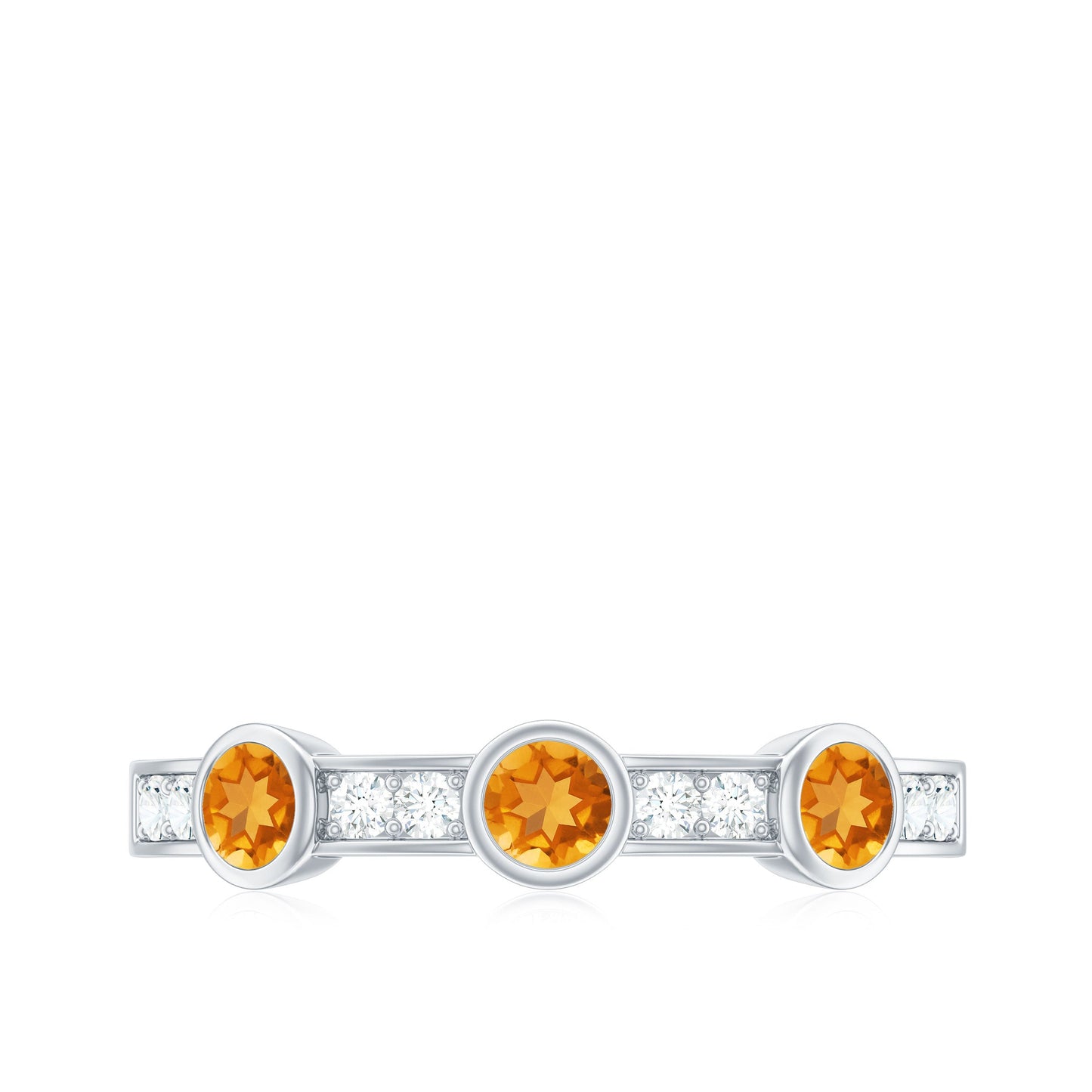 Real Citrine Diamond Half Eternity Wedding Band in Bezel Setting