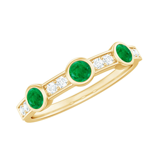 Certified Real Emerald Half Eternity Ring with Diamond