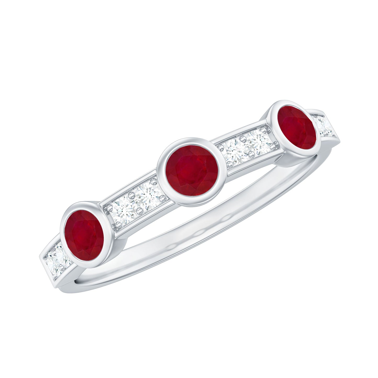 Natural Bezel Set Ruby Half Eternity Ring with Diamond