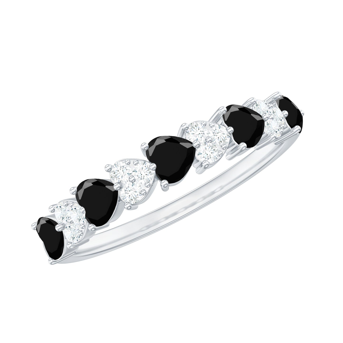 Heart Shaped Black Onyx and Diamond Half Eternity Ring