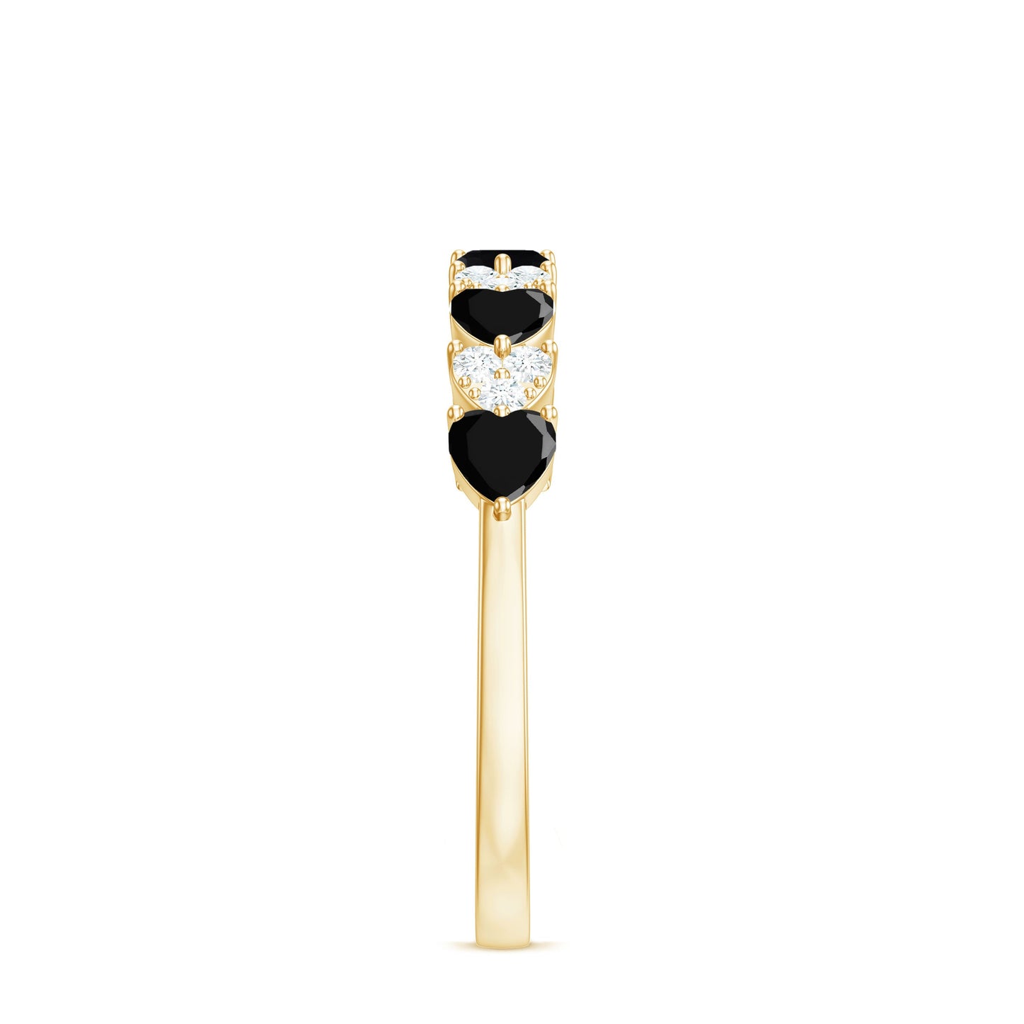Heart Shaped Black Onyx and Diamond Half Eternity Ring