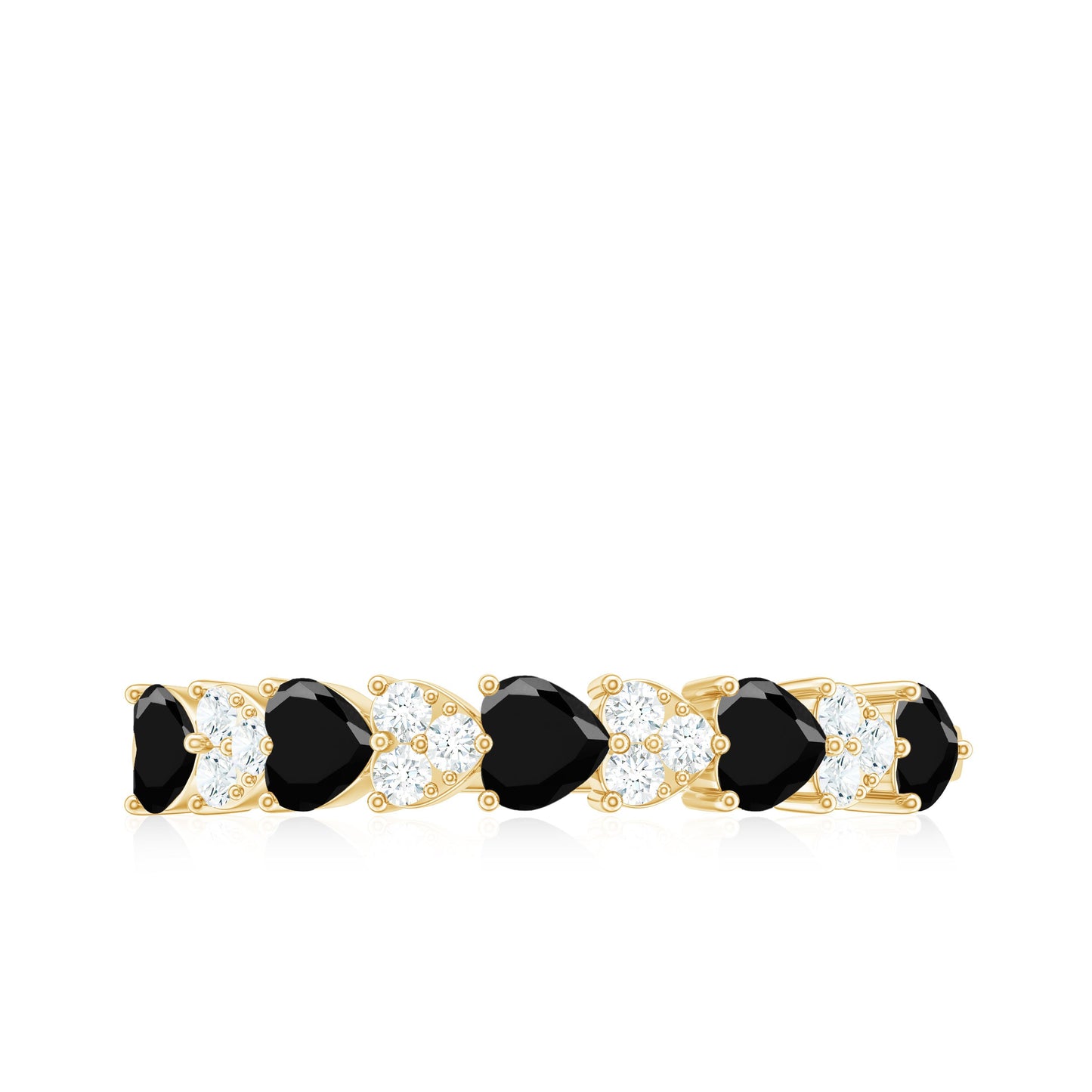 Heart Shaped Black Onyx and Diamond Half Eternity Ring