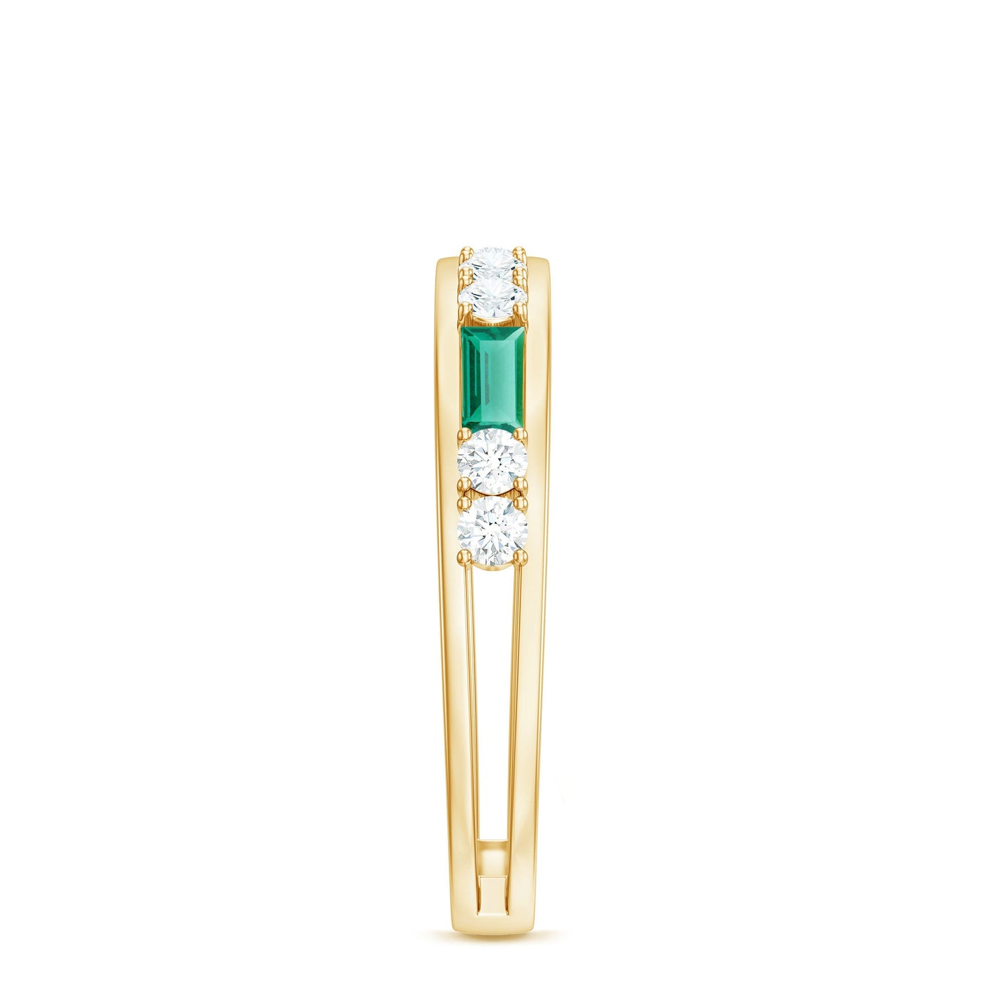 Minimal Baguette Lab Grown Emerald Half Eternity Ring with Diamond