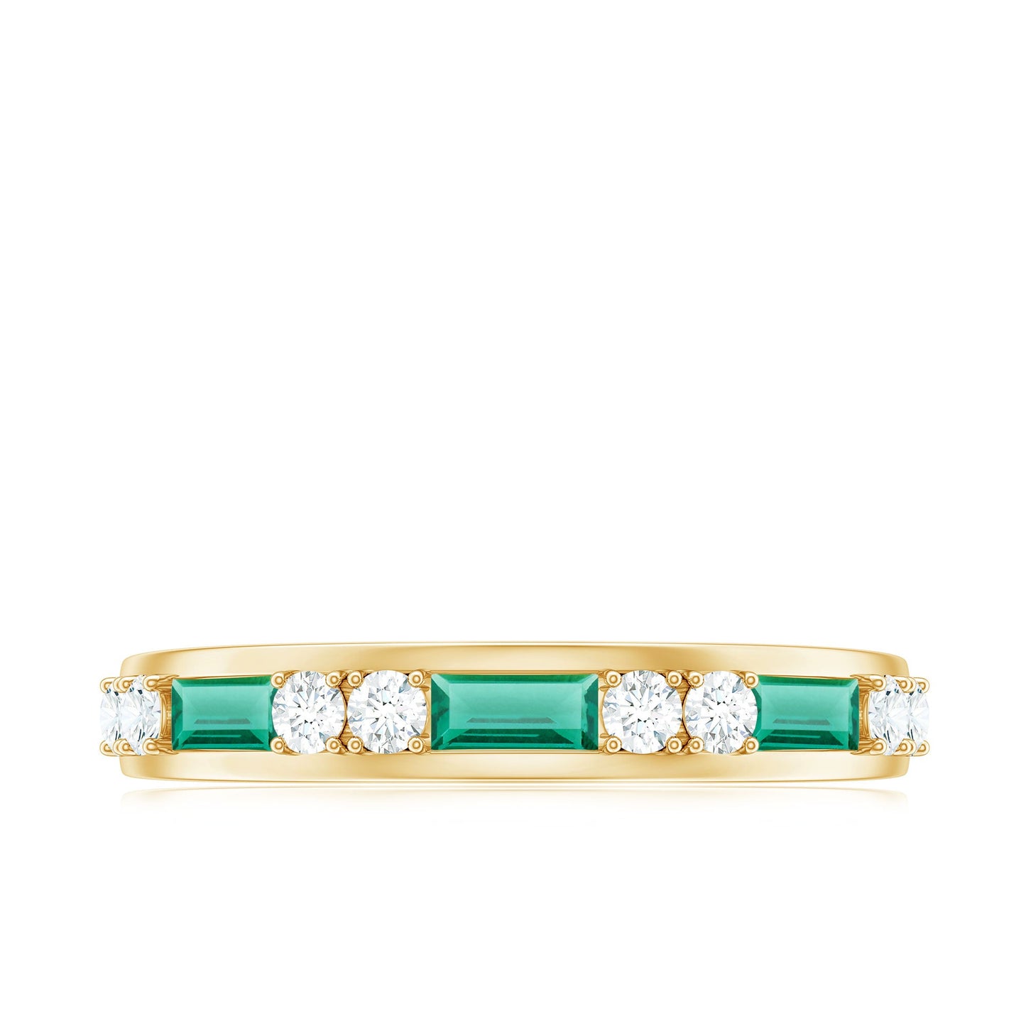 Minimal Baguette Lab Grown Emerald Half Eternity Ring with Diamond