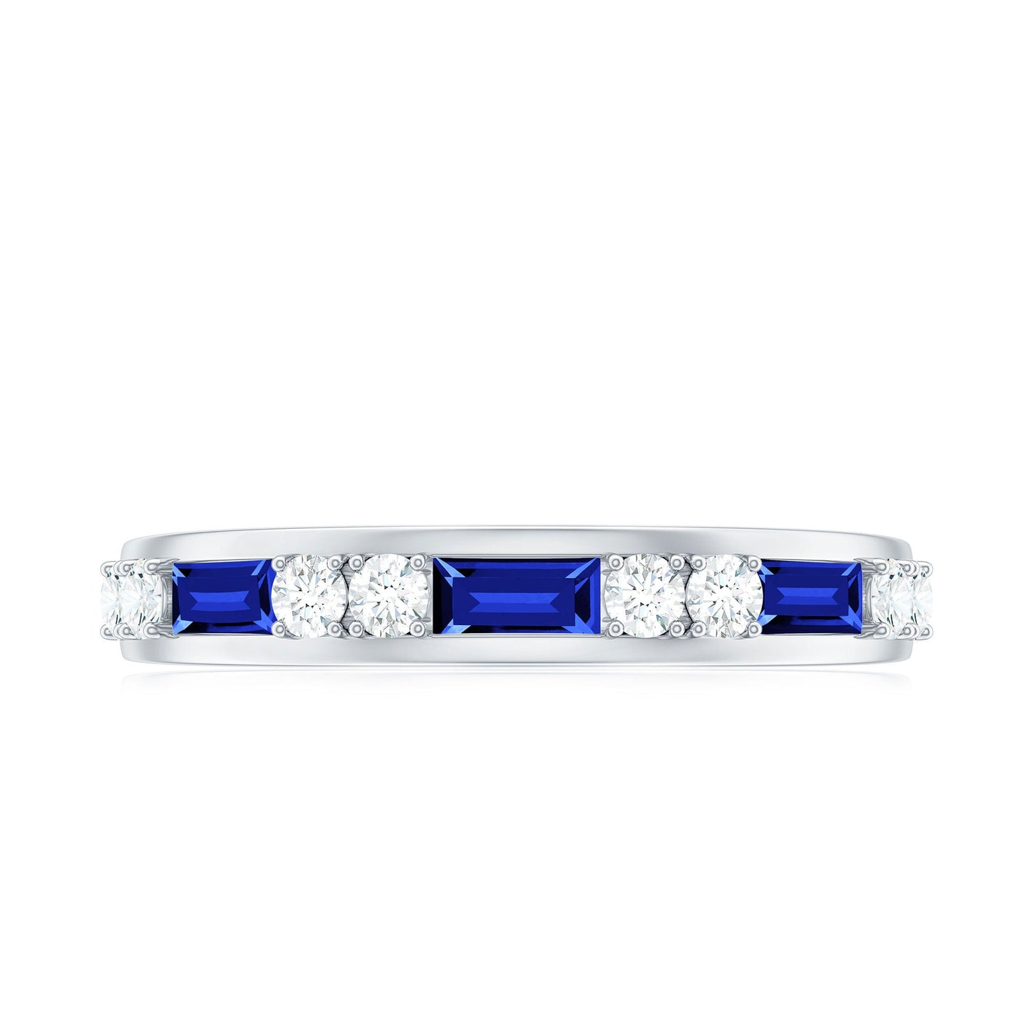Certified Lab Grown Blue Sapphire Baguette Half Eternity Band with Diamond