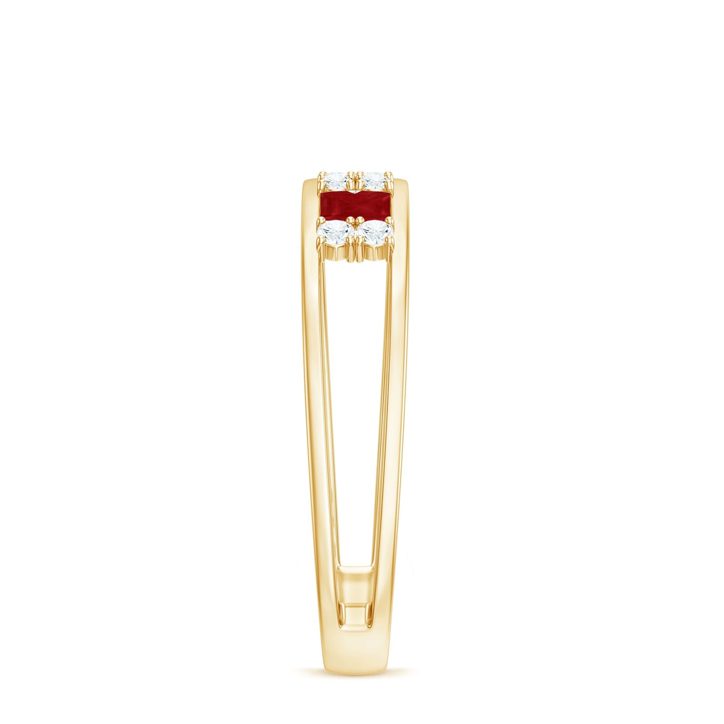 Natural Princess cut Ruby Double Band Ring with Diamond