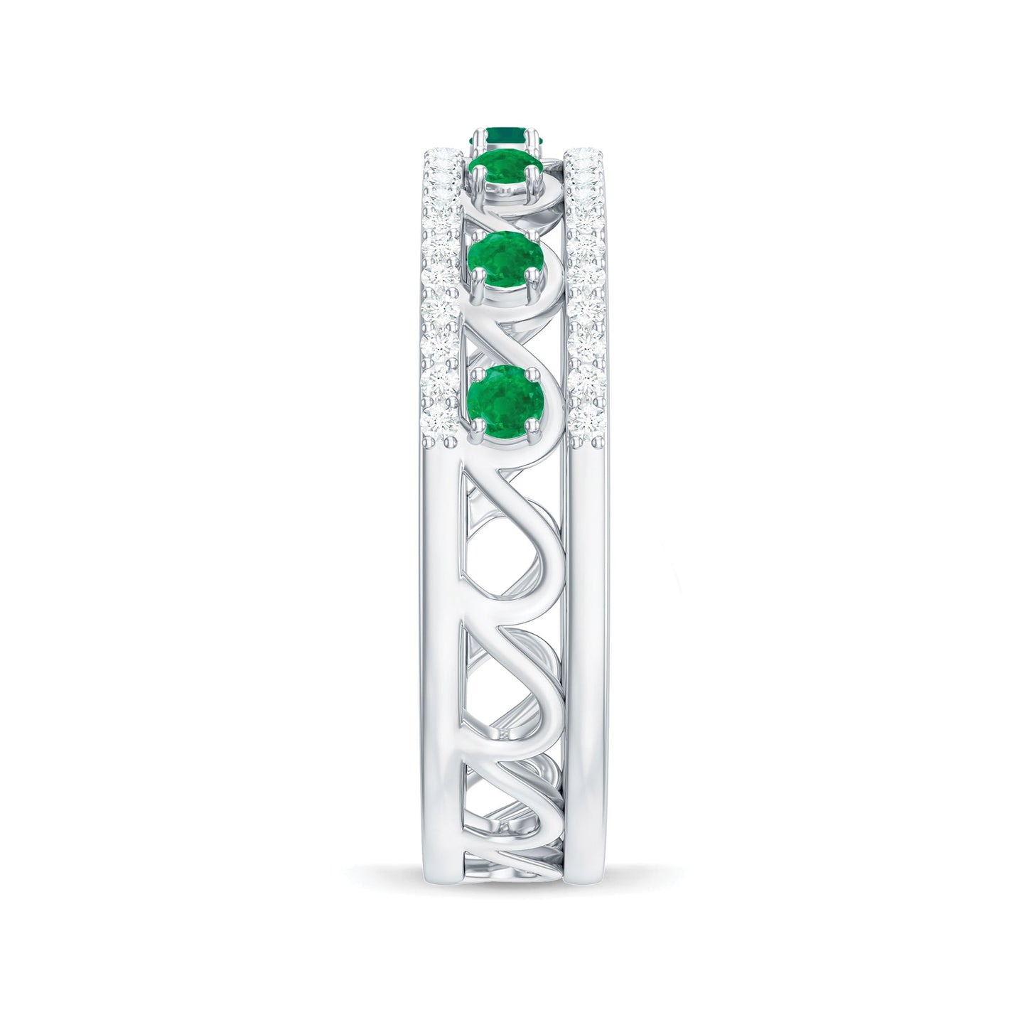 Designer Emerald Diamond Wedding Band Ring with Certificate