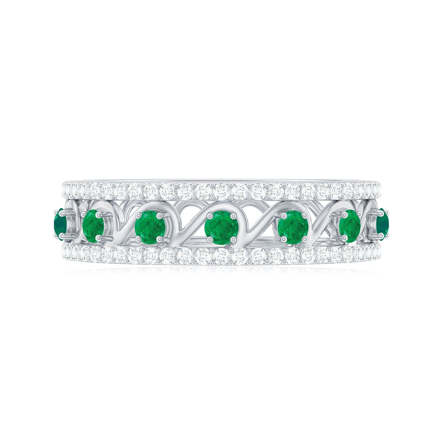 Designer Emerald Diamond Wedding Band Ring with Certificate