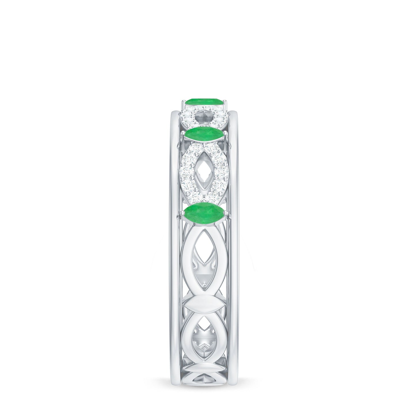 Genuine Emerald Diamond Eternity Wedding Band with Infinity Shank