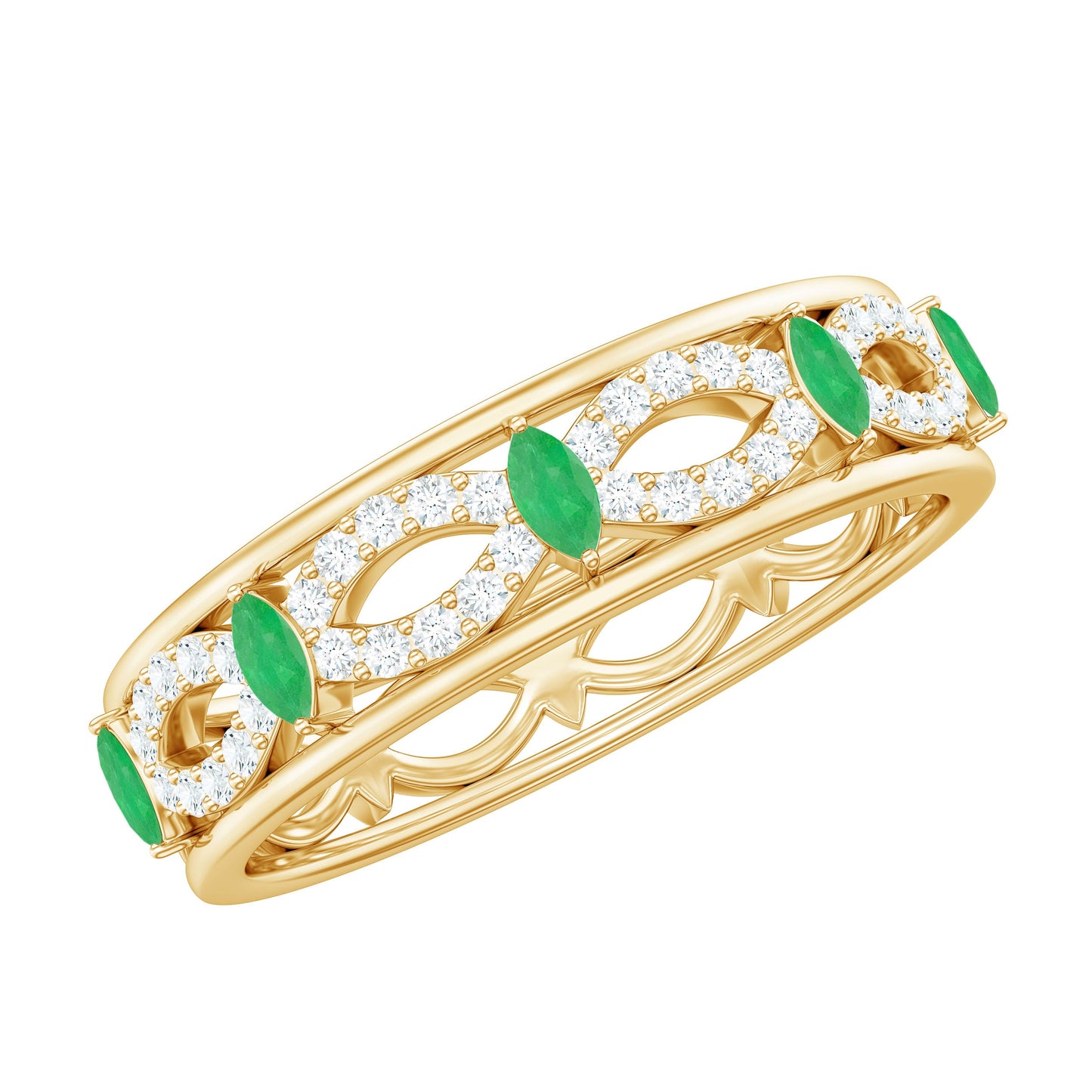 Genuine Emerald Diamond Eternity Wedding Band with Infinity Shank