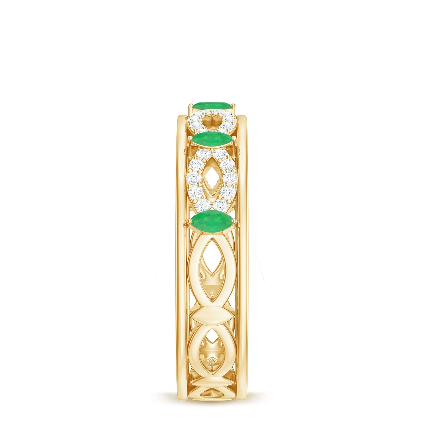 Genuine Emerald Diamond Eternity Wedding Band with Infinity Shank