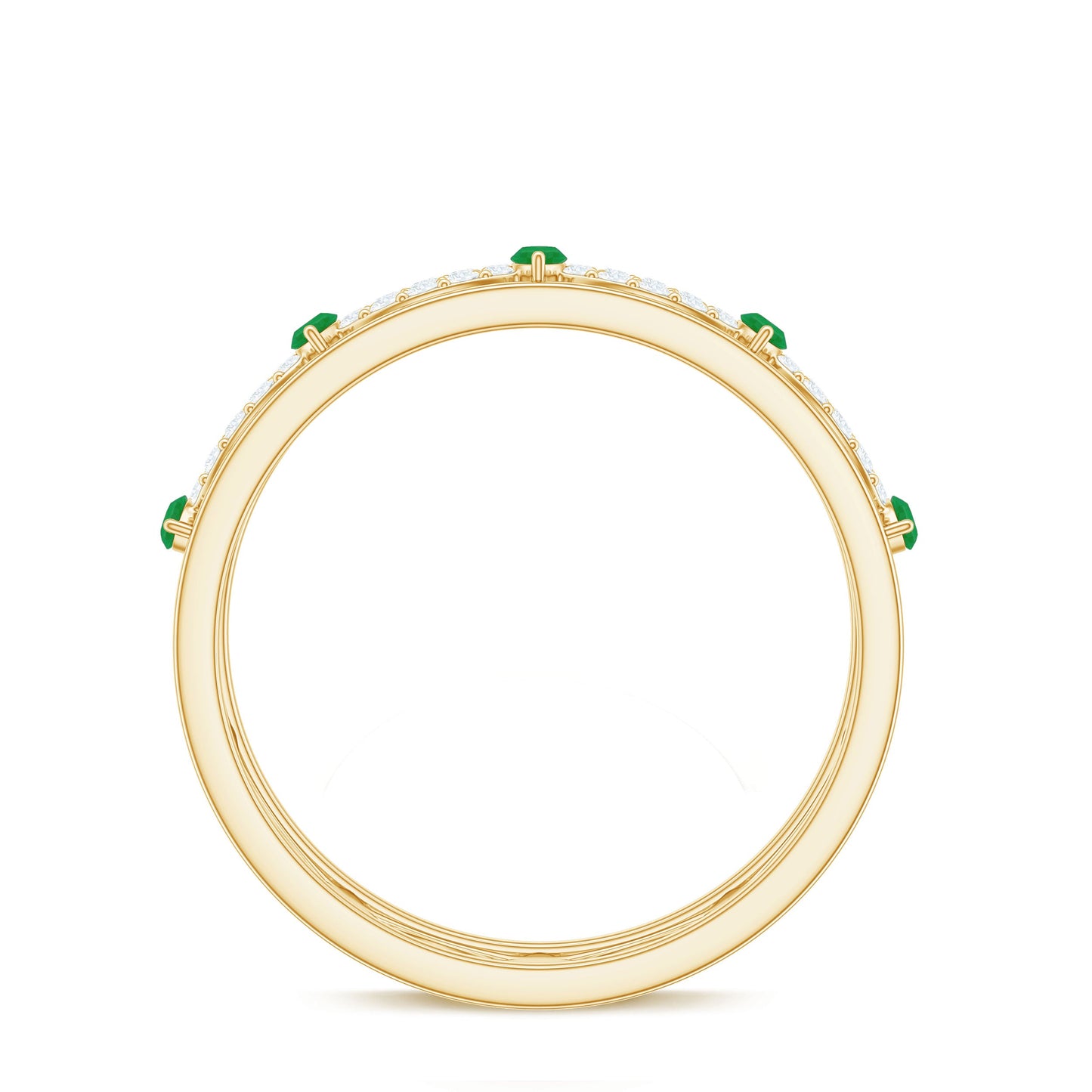 Genuine Emerald Diamond Eternity Wedding Band with Infinity Shank