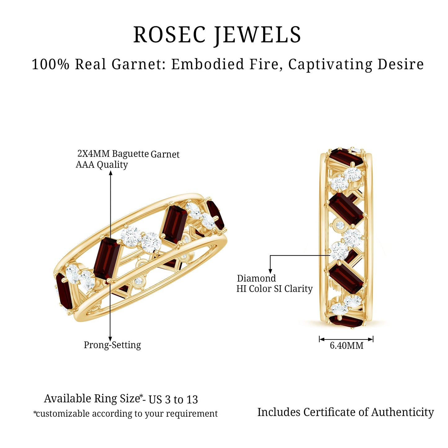 Certified Real Garnet Diamond Wide Eternity Band