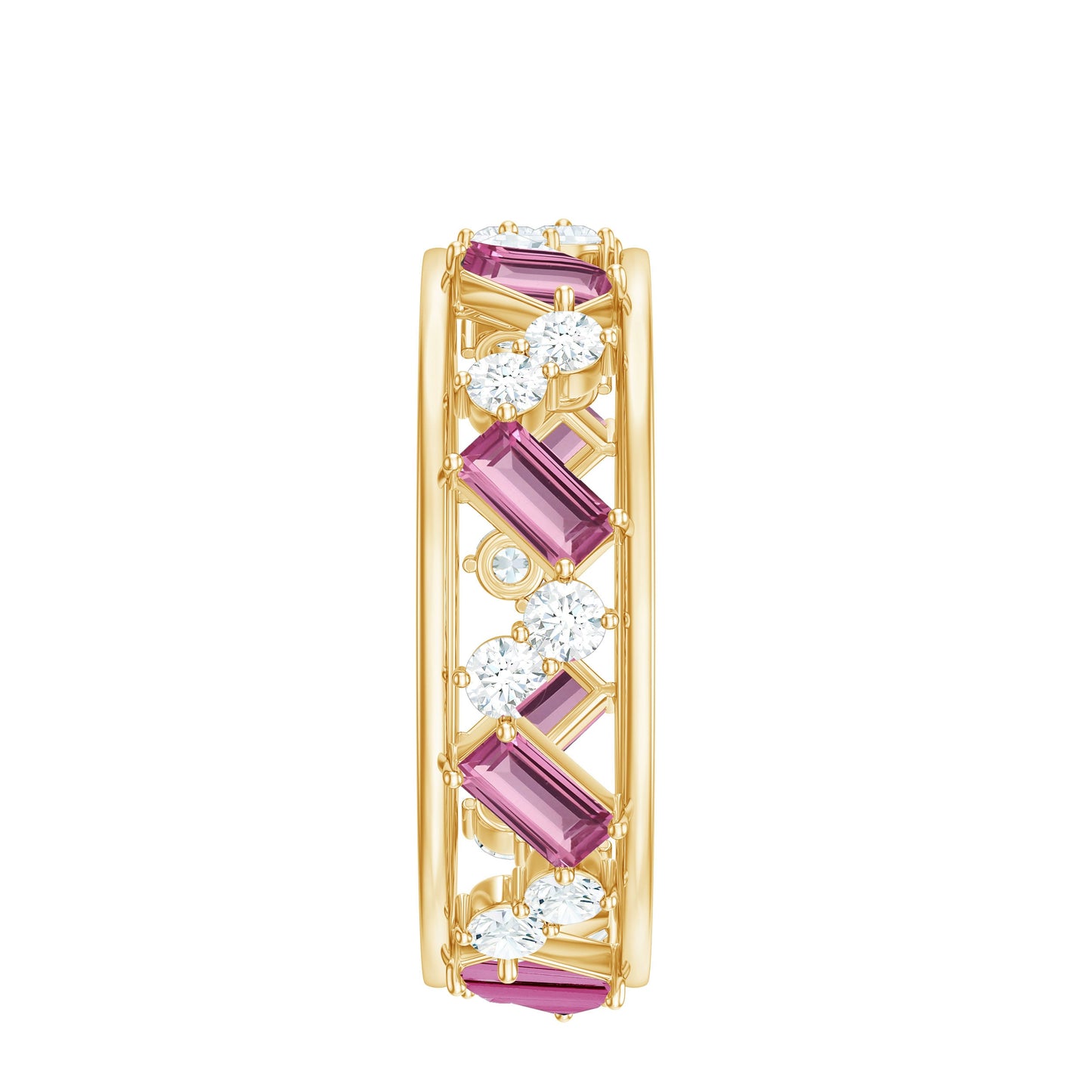 Certified Pink Tourmaline and Diamond Zig Zag Eternity Band