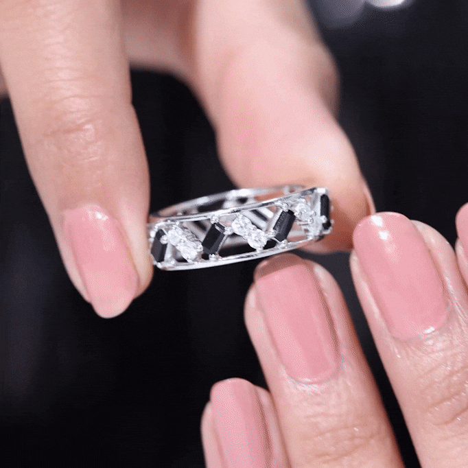 Black Onyx and Diamond Zig Zag Wide Wedding Band