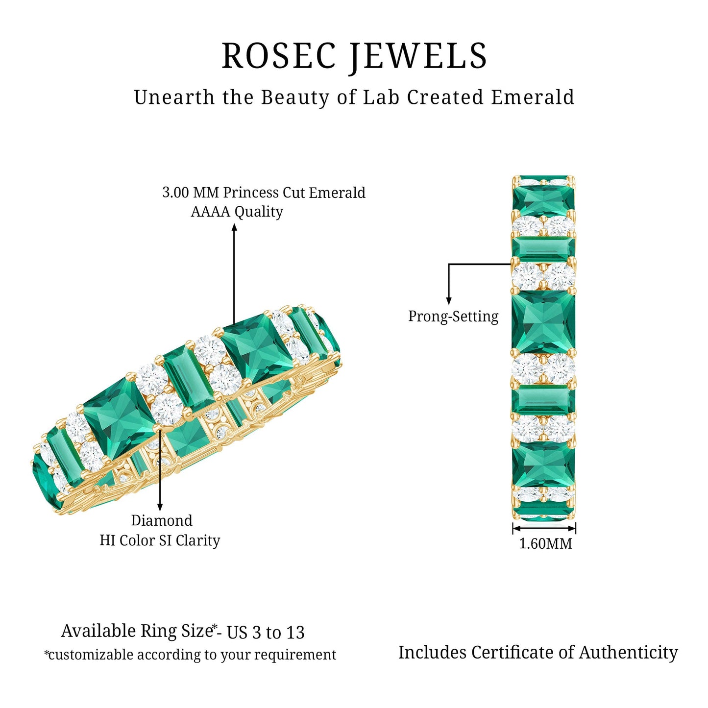 Certified Lab Grown Emerald Eternity Wedding Band with Diamond
