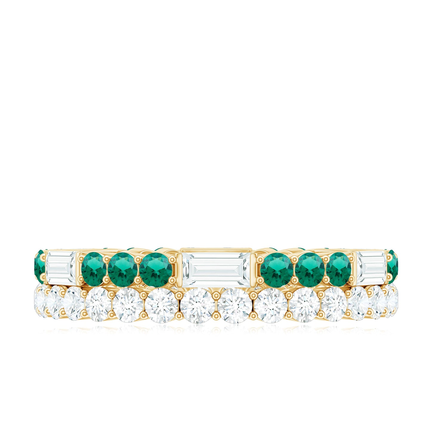 Certified Lab Grown Emerald Double Row Eternity Wedding Band