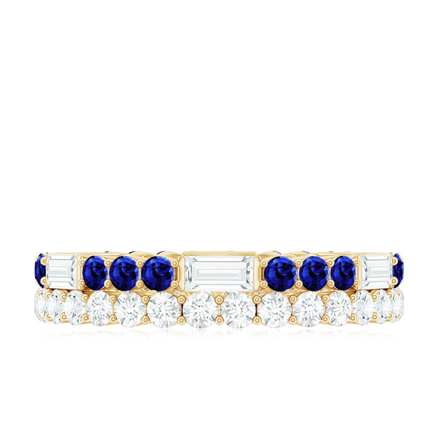 Certified Moissanite Eternity Band Ring with Lab Blue Sapphire