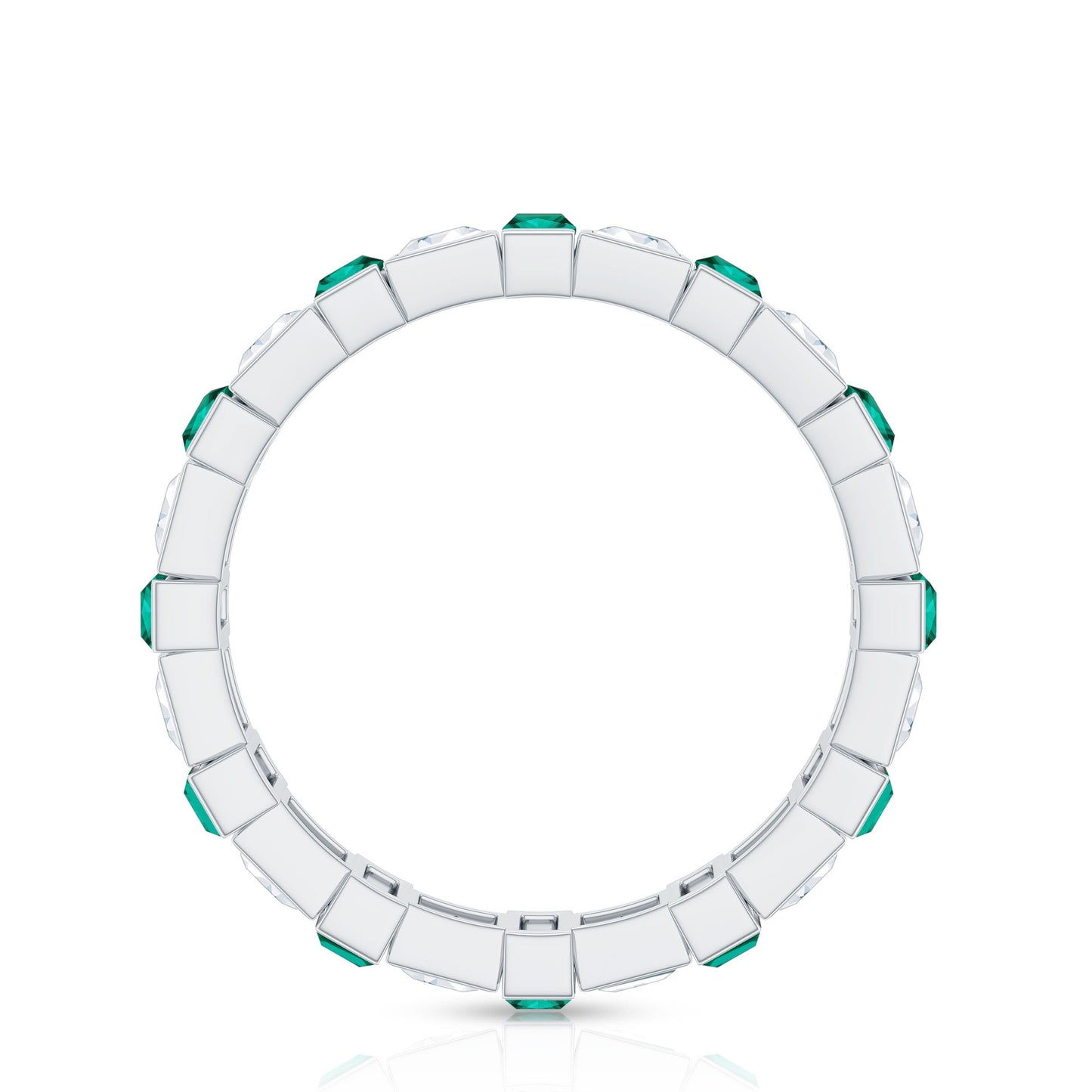 Certified Bezel Set Lab Grown Emerald Eternity Wedding Band with Moissanite