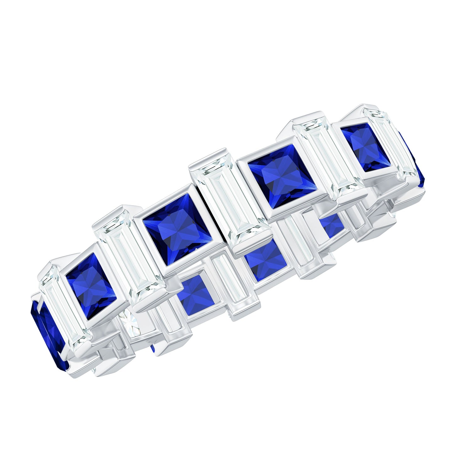 Certified Lab Grown Blue Sapphire Eternity Band with Moissanite