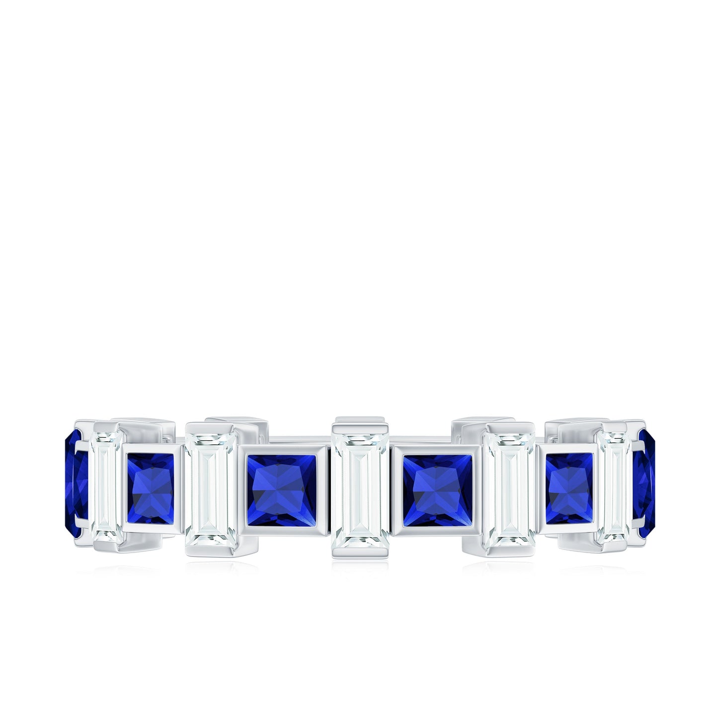 Certified Lab Grown Blue Sapphire Eternity Band with Moissanite