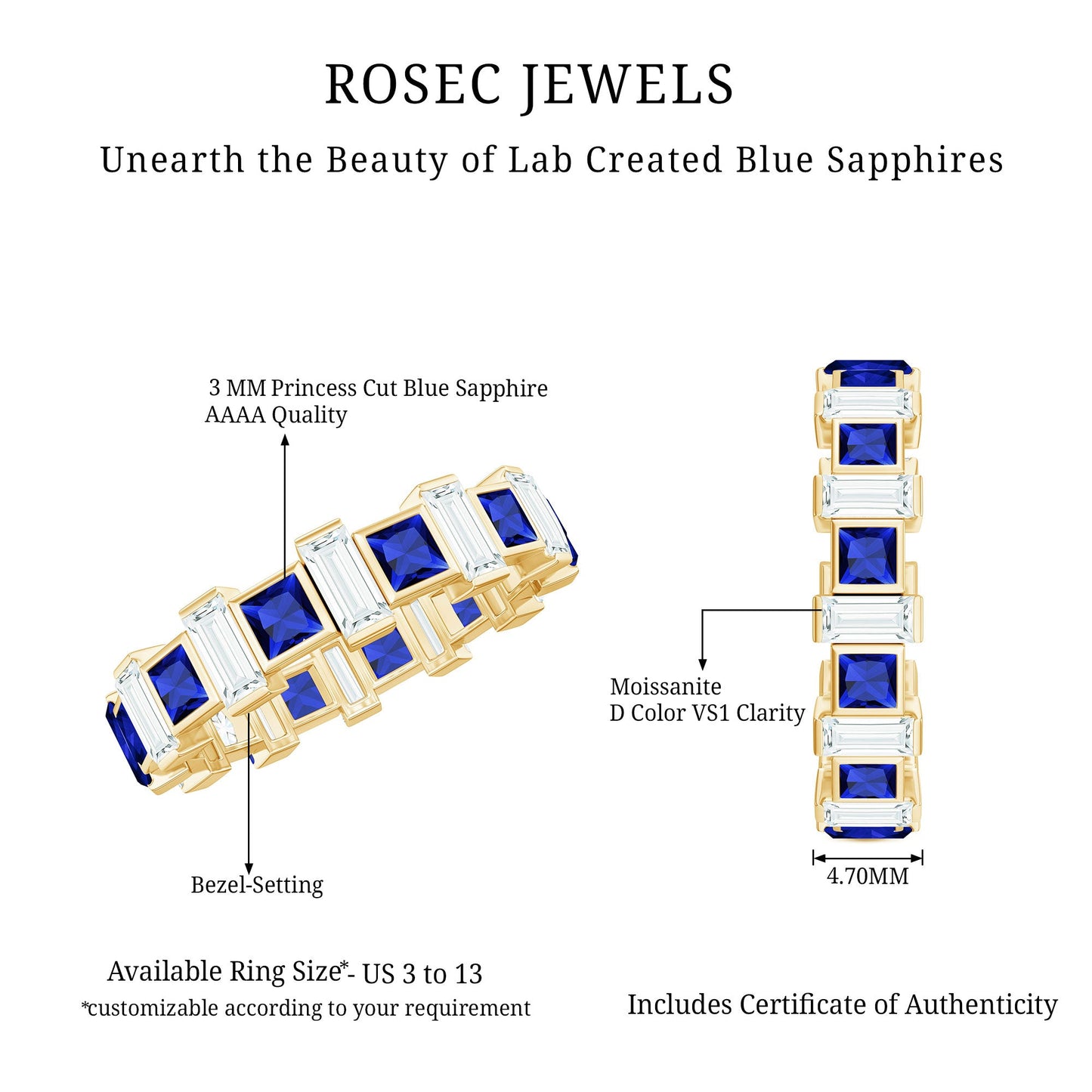 Certified Lab Grown Blue Sapphire Eternity Band with Moissanite