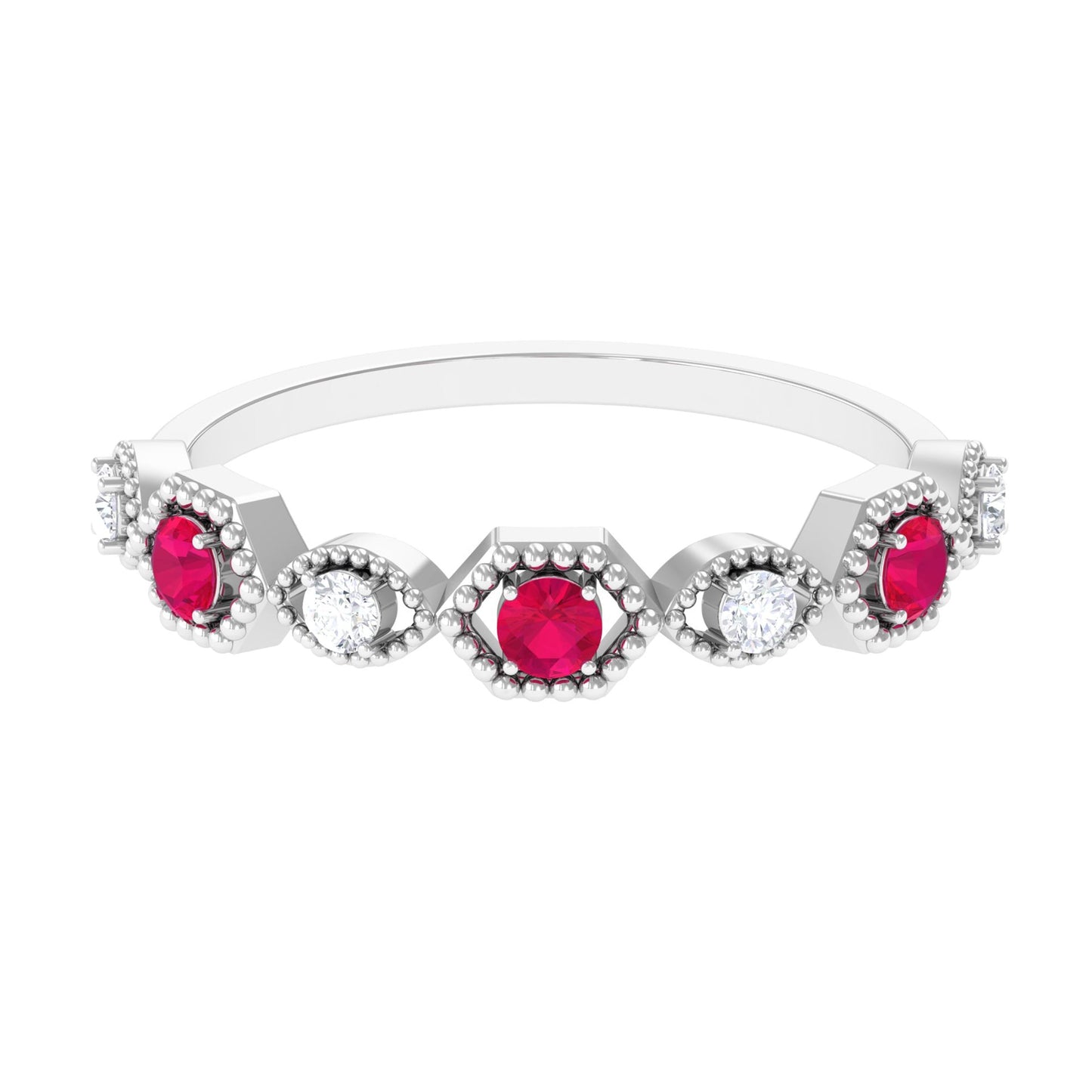 Vintage Style Ruby Diamond Half Eternity Ring for Women