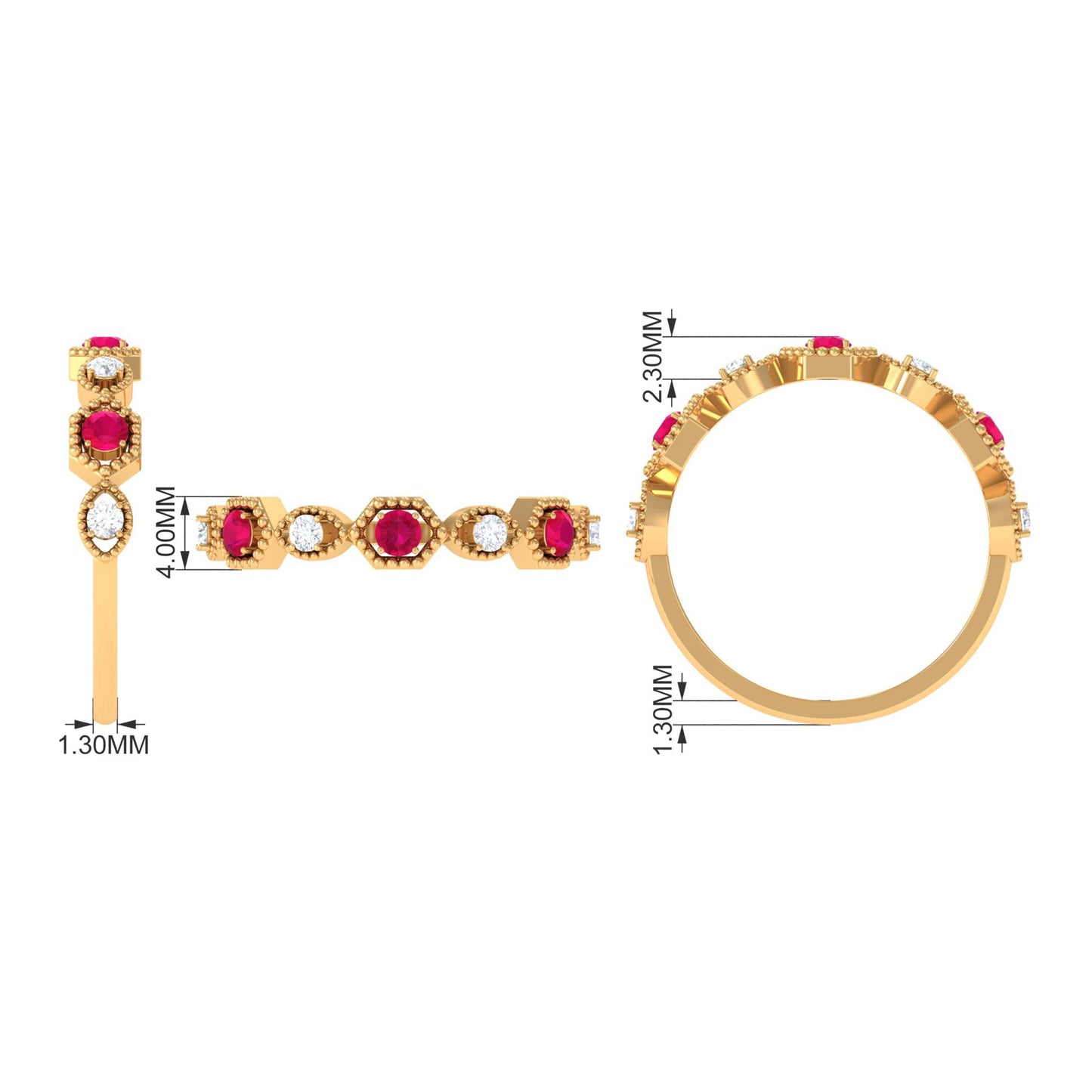 Vintage Style Ruby Diamond Half Eternity Ring for Women