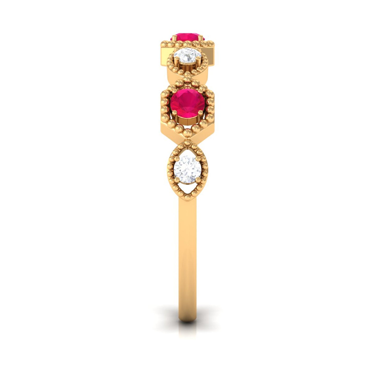 Vintage Style Ruby Diamond Half Eternity Ring for Women