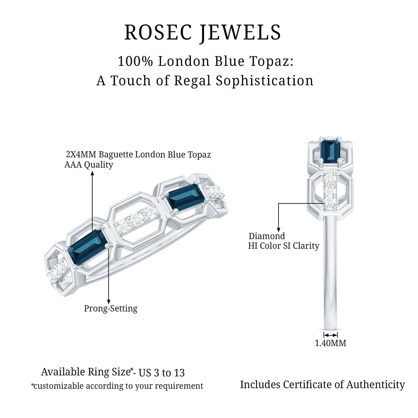 Natural London Blue Topaz Designer Eternity Band with Diamond