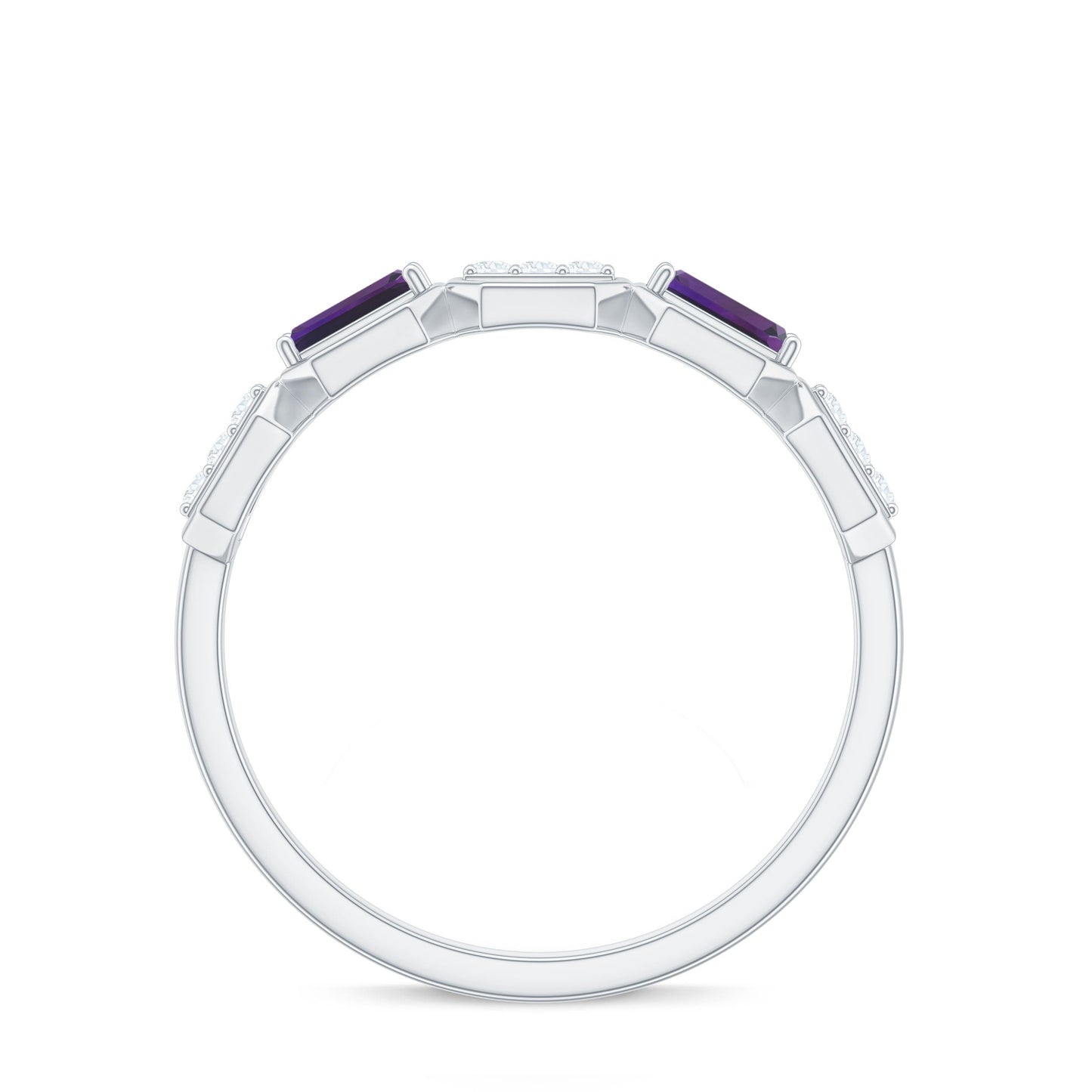 Natural Baguette Amethyst Half Eternity Wedding Band with Diamond