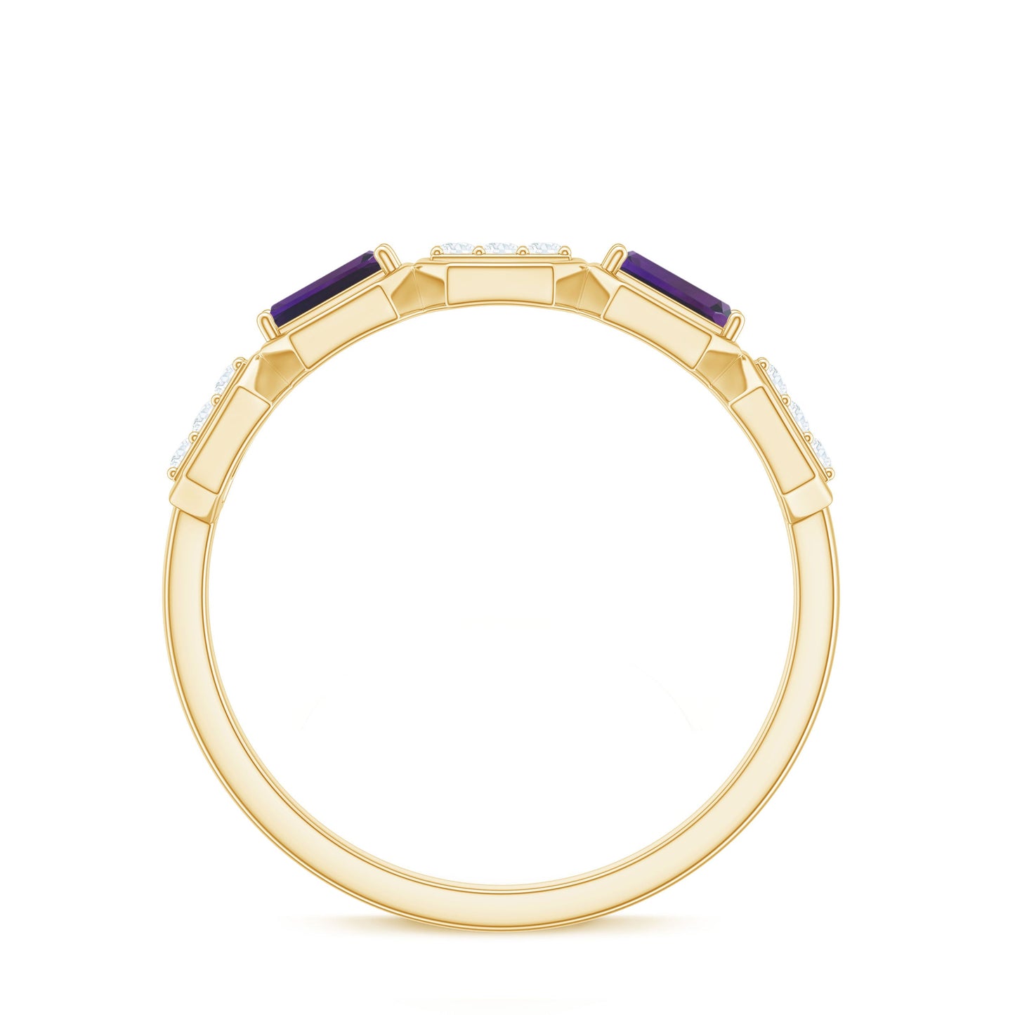 Natural Baguette Amethyst Half Eternity Wedding Band with Diamond